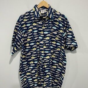 Vintage Club West fish print short sleeve shirt cotton men’s size large